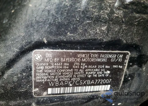 2011 BMW 328 Xi z USA, uszkodzony, nr VIN WBAPK7C5XBA772007
